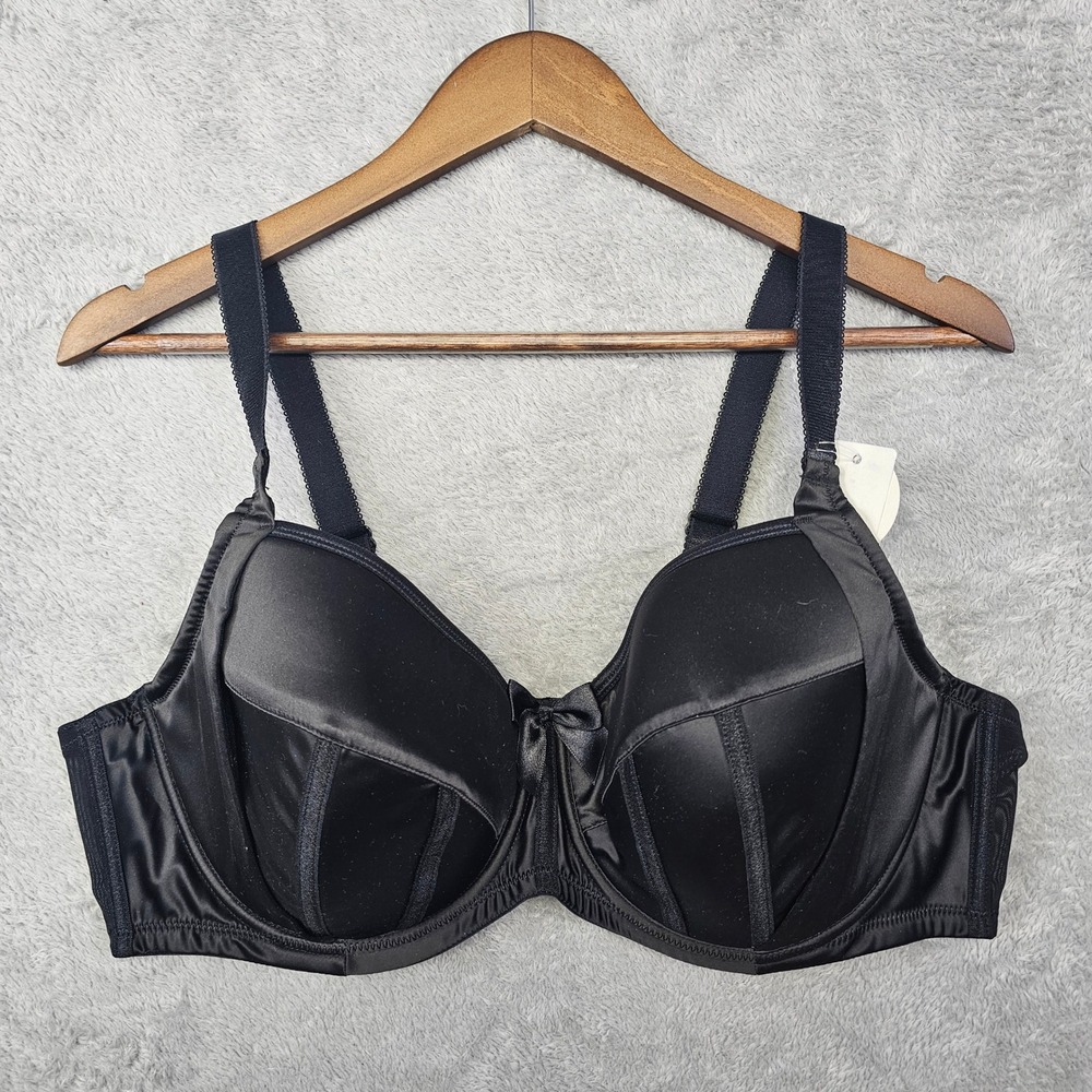 Parfait 6901 Black Satin Full Coverage Underwire Bra 42DD New With Tags